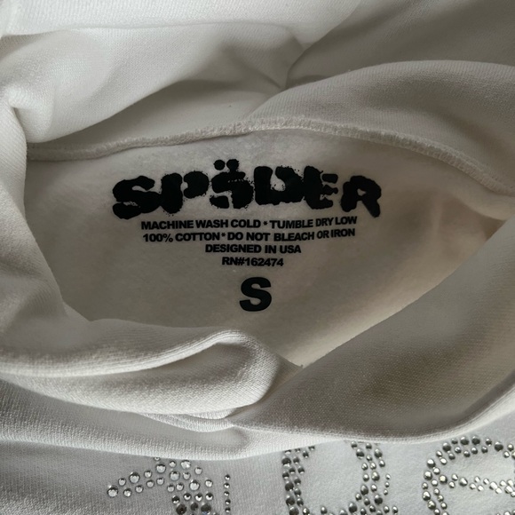 Sp5der OG Rhinestone Logo Hoodie White Size Small - Picture 3 of 3